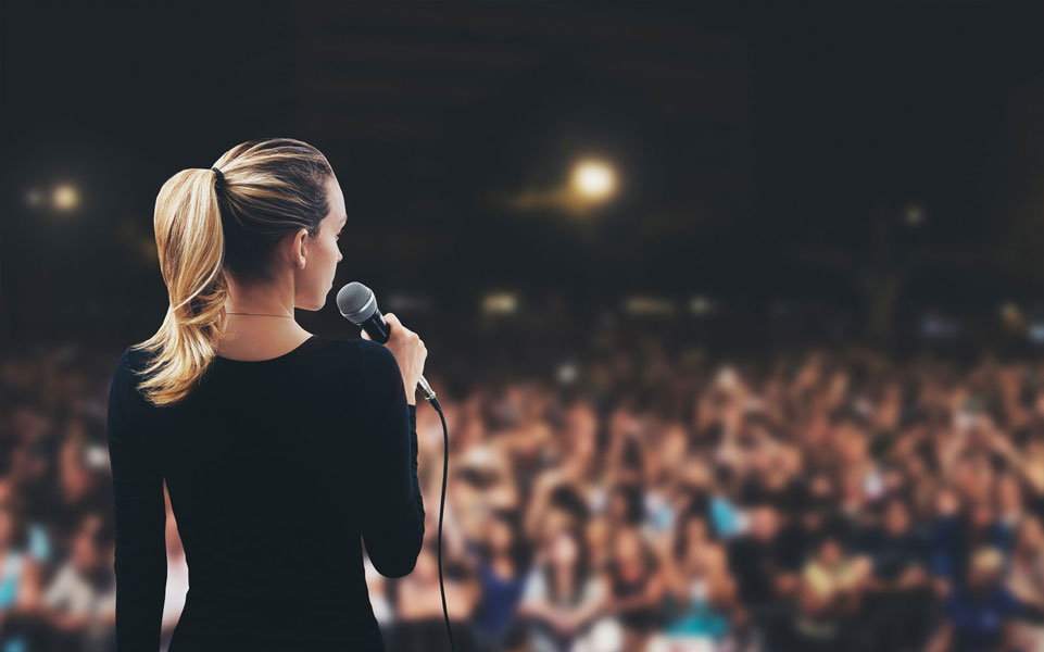 Student speaking to an audience